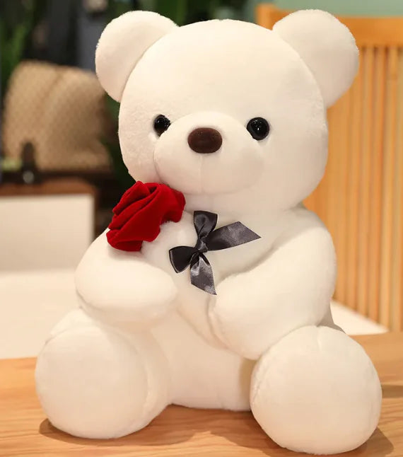 Hugging Roses Plush Pillow Teddy Bear