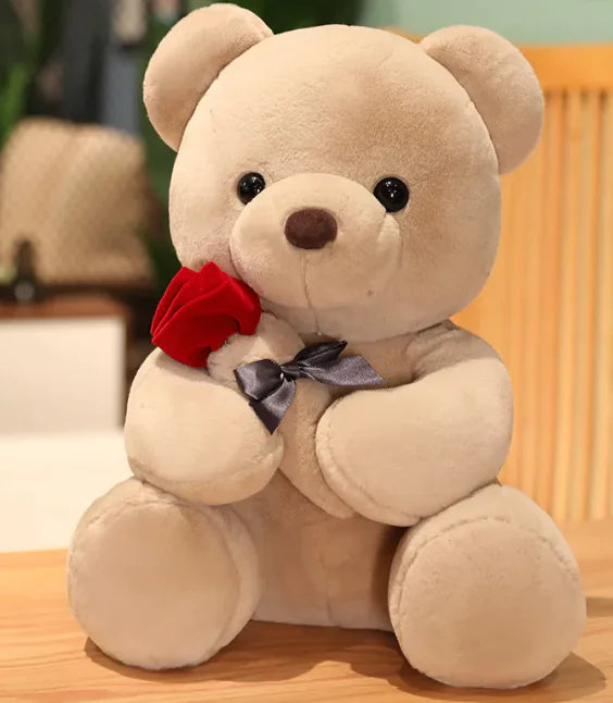 Hugging Roses Plush Pillow Teddy Bear